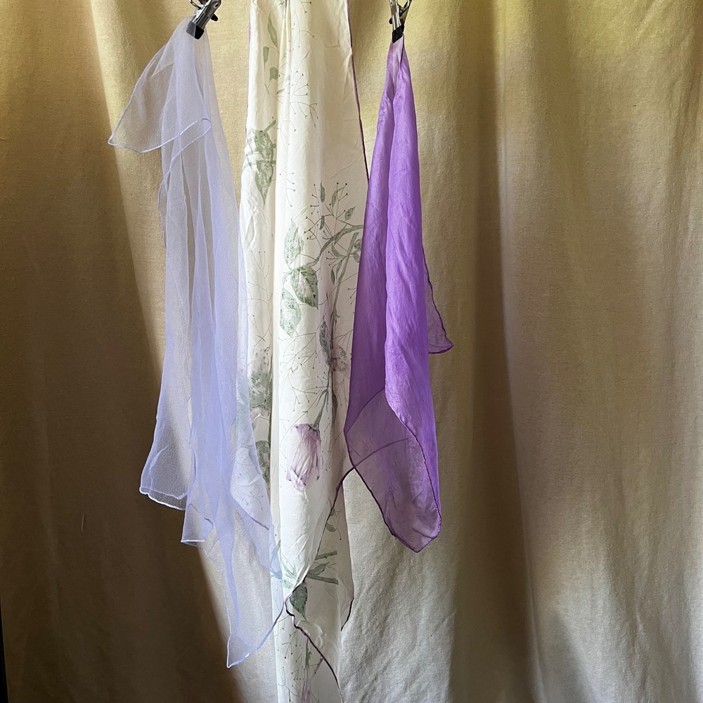Vintage‎ Lavender Sheer Scarf Bundle Silk Floral Cottagecore Set of 3 Scarves